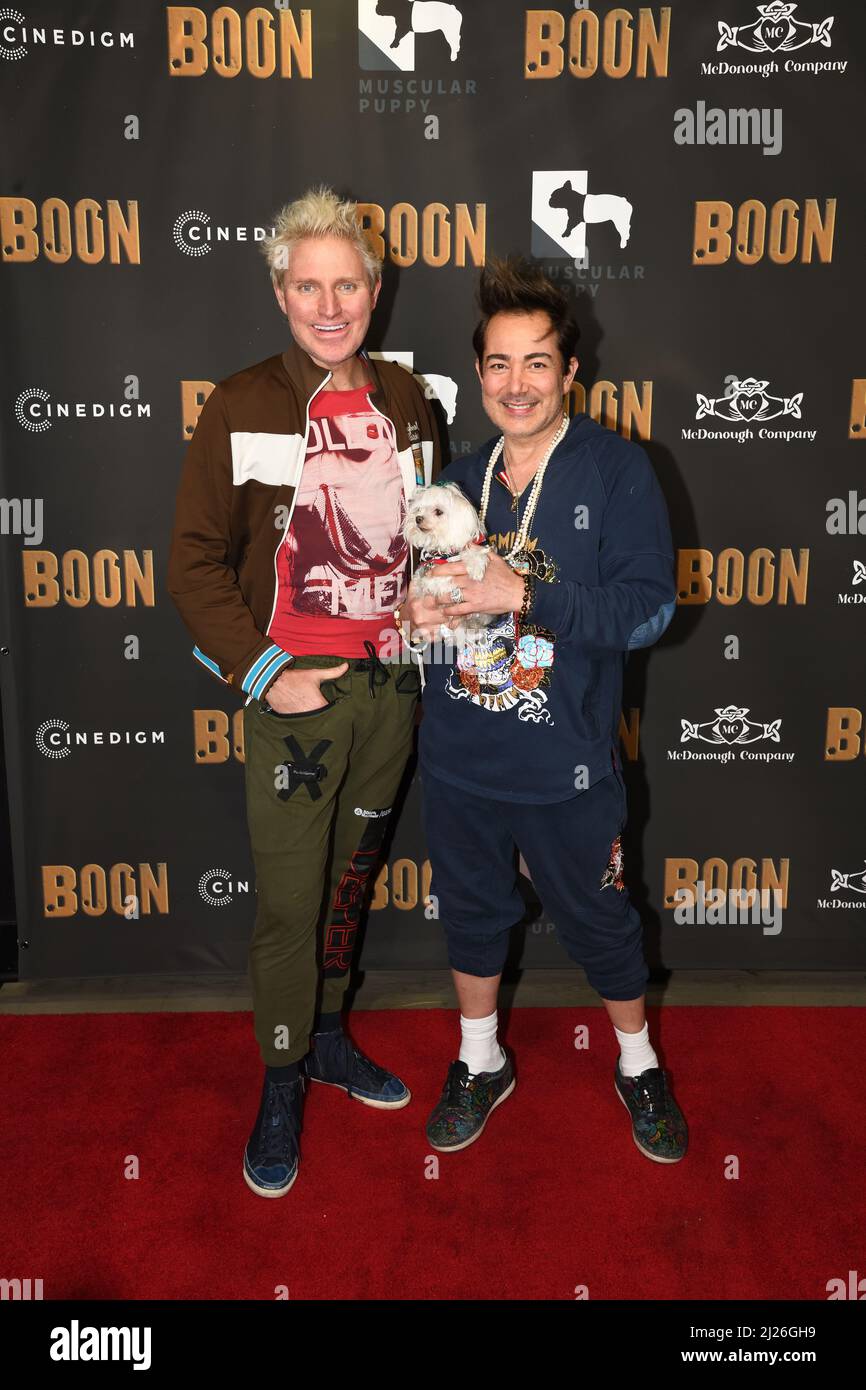 Patrik Simpson (L) & PolÕ Atteu (R) arrive at the Boon Premiere at the Chinese Theater in Los Angeles, CA on March 29, 2022. (Photo by Jonathan Zaoui/Sipa USA) Stock Photo