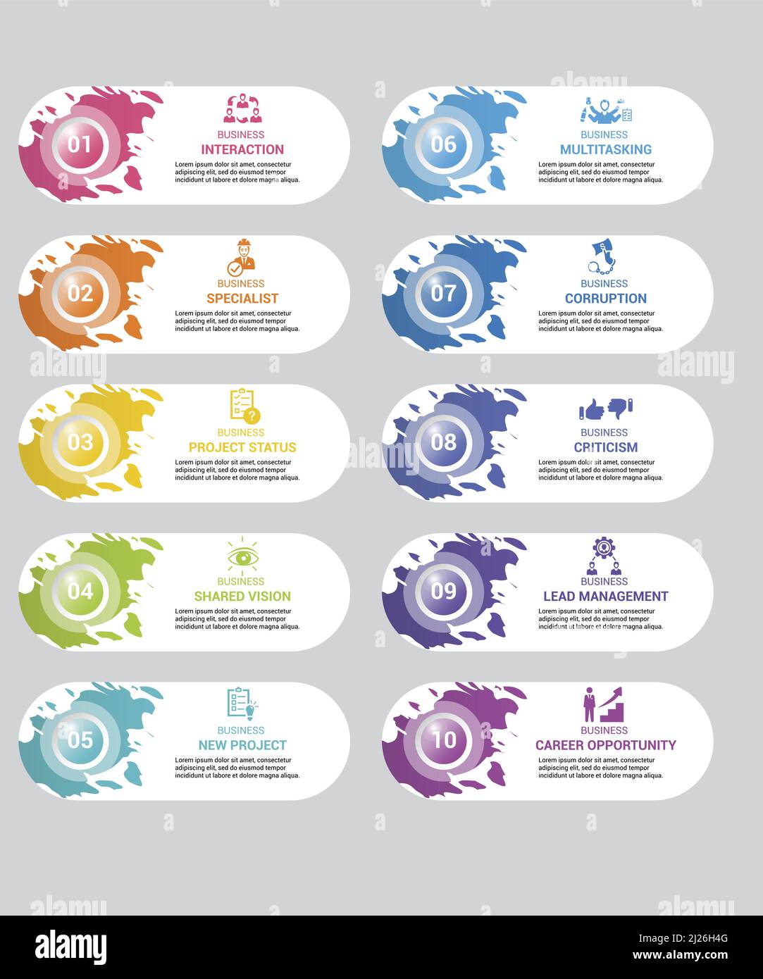 Infographic Management icons vector illustration. 10 colored steps info ...