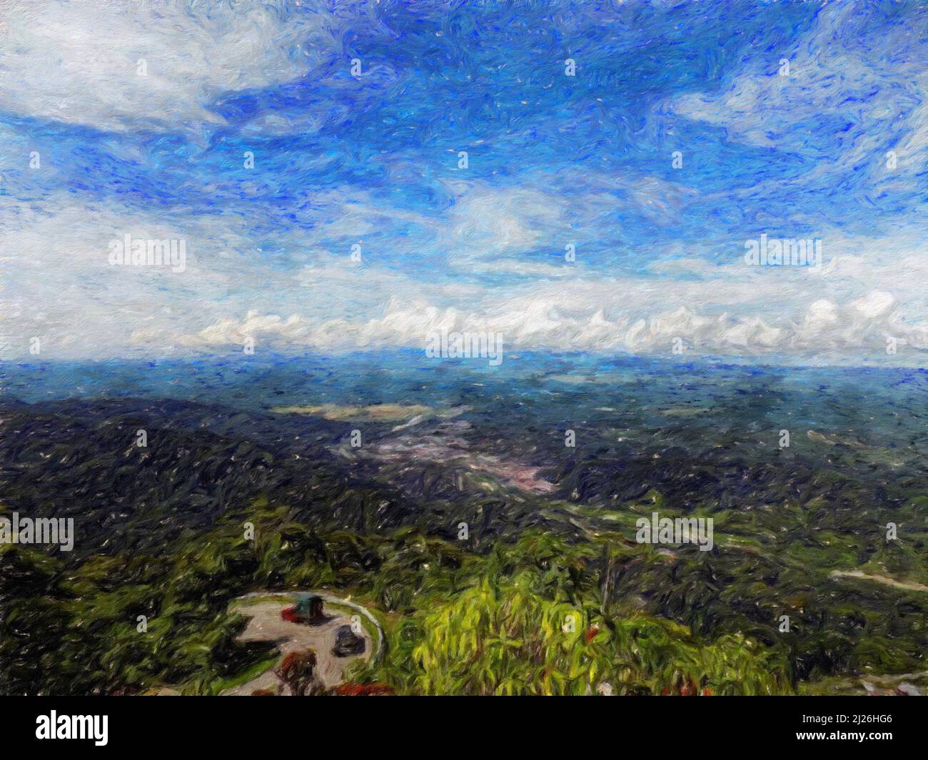 Watercolor and oil painting nature landscape, famous travel and ...