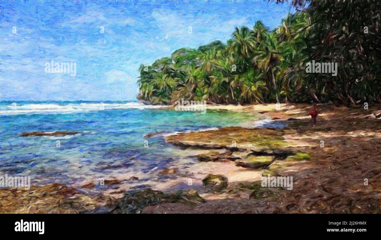 Watercolor and oil painting nature landscape, famous travel and ...