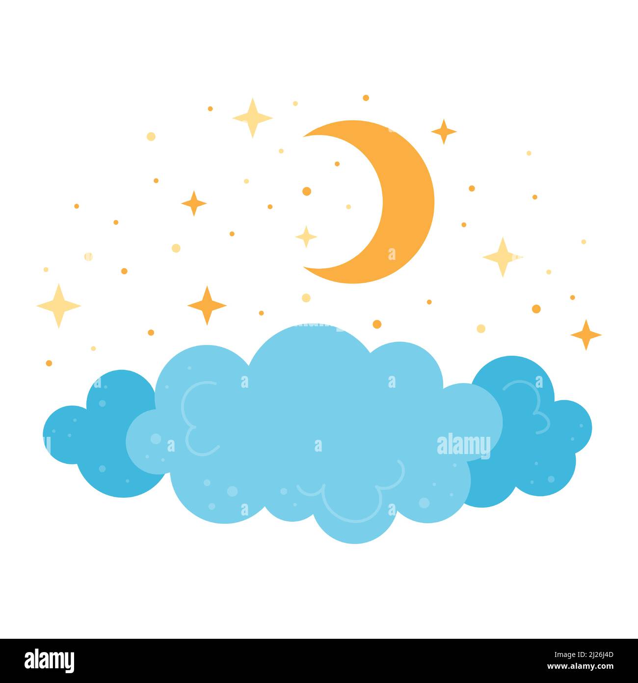 Blue clouds with stars and moon. Children nursery concept. Vector