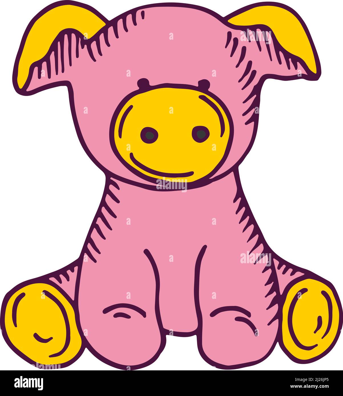Pink pig toy. Cute soft plush animal Stock Vector