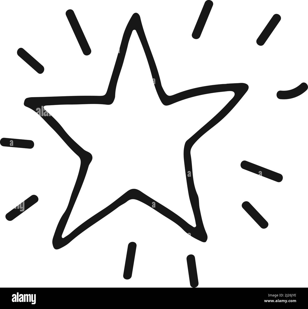 Shining star in hand drawn black line doodle style Stock Vector