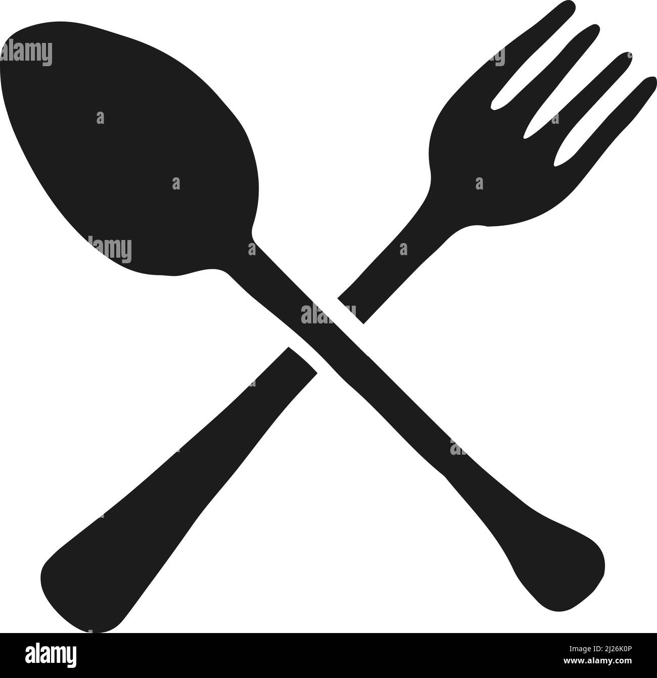 Crossed spoon and fork black silhouettes. Cutlery symbol Stock Vector