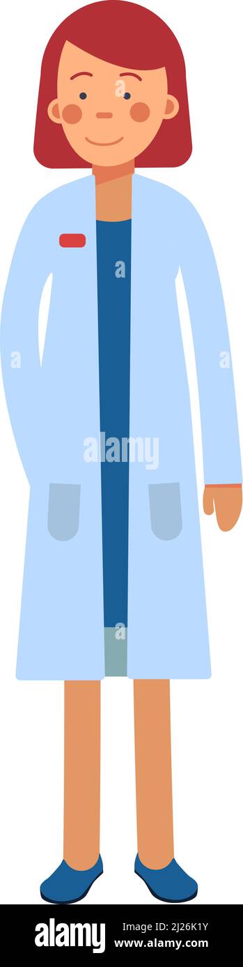 Female doctor or nurse. Woman in white lab coat Stock Vector