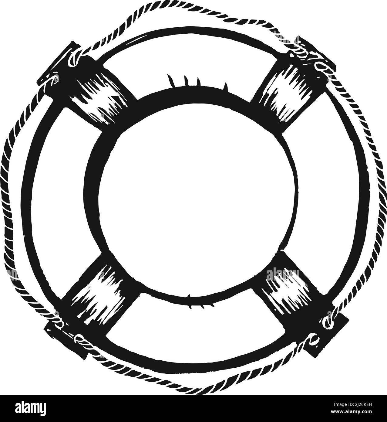 Lifebuoy engraving. Lifesaver ring. Ship safety wheel Stock Vector