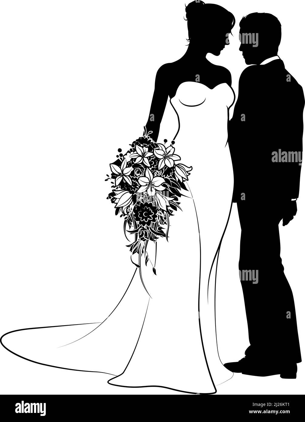 Bride And Groom Couple Wedding Dress Silhouettes Stock Vector Image ...