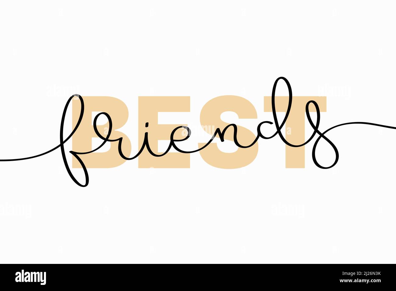 Best friends lettering. Vector illustration of creative typography with continuous one line hand drawn text isolated on white background Stock Vector