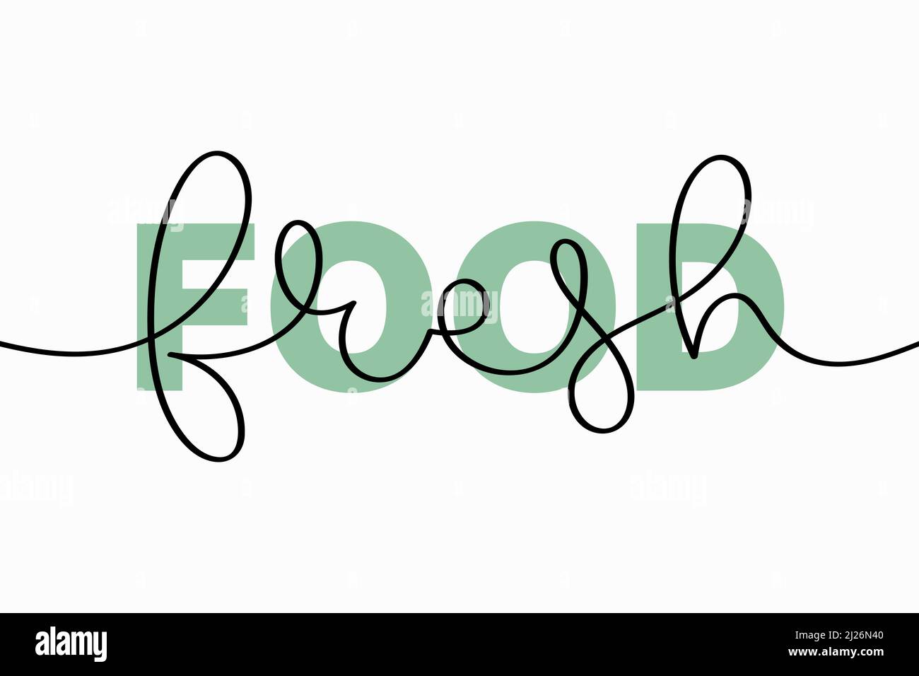 Fresh food lettering. Vector illustration of creative typography with continuous one line hand drawn text isolated on white background for your design Stock Vector
