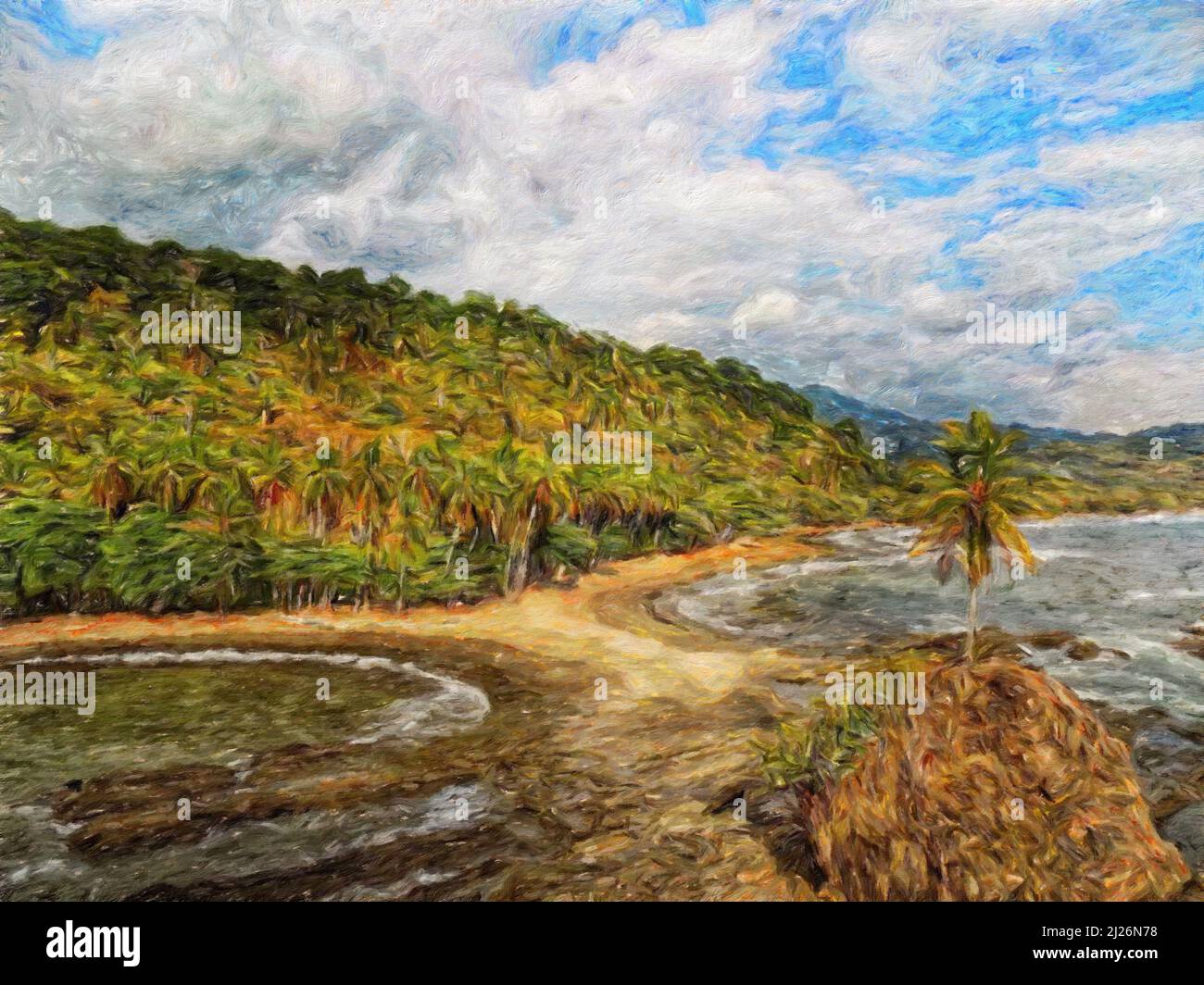 Watercolor and oil painting nature landscape, famous travel and ...