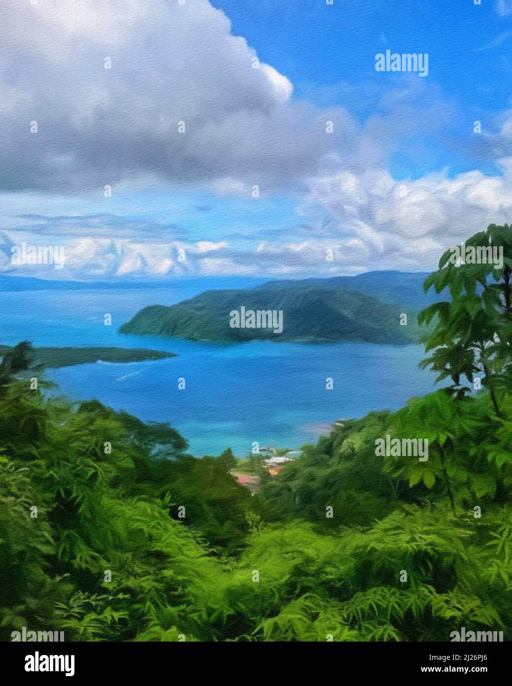Watercolor and oil painting nature landscape, famous travel and ...