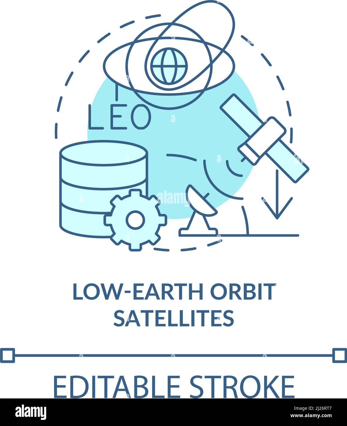 Low-earth orbit satellites turquoise concept icon Stock Vector