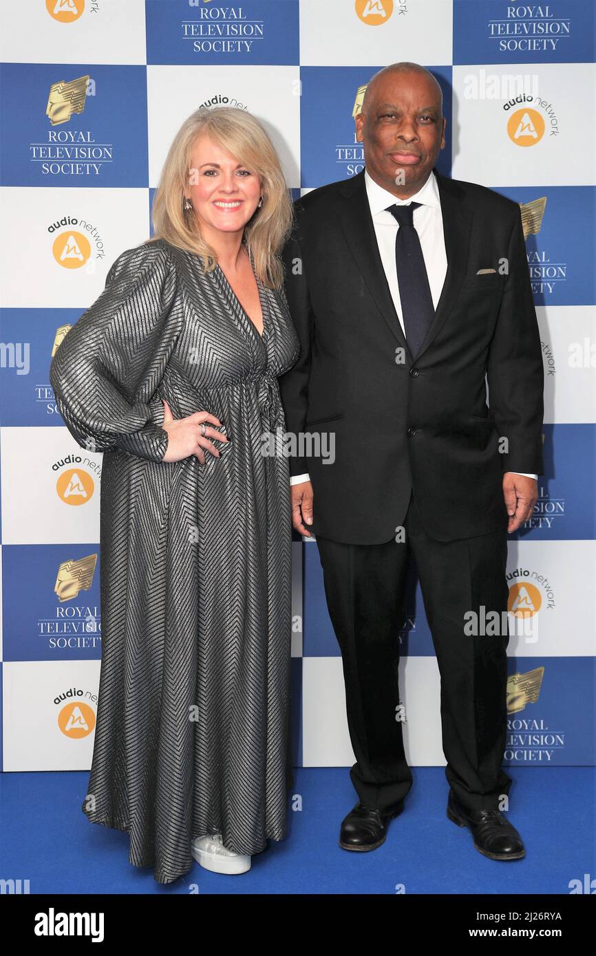 Actress Sally Lindsay and Actor Don Warrington arriving for the Royal Television Society Programme Awards at the Grosvenor House In Mayfair, London, UK Stock Photo