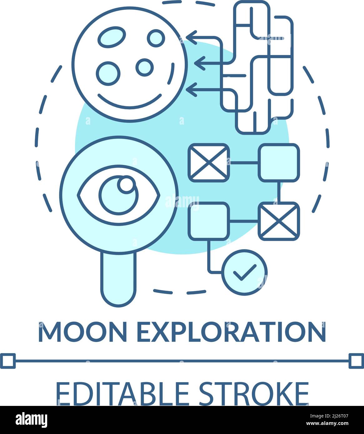 Moon exploration turquoise concept icon Stock Vector