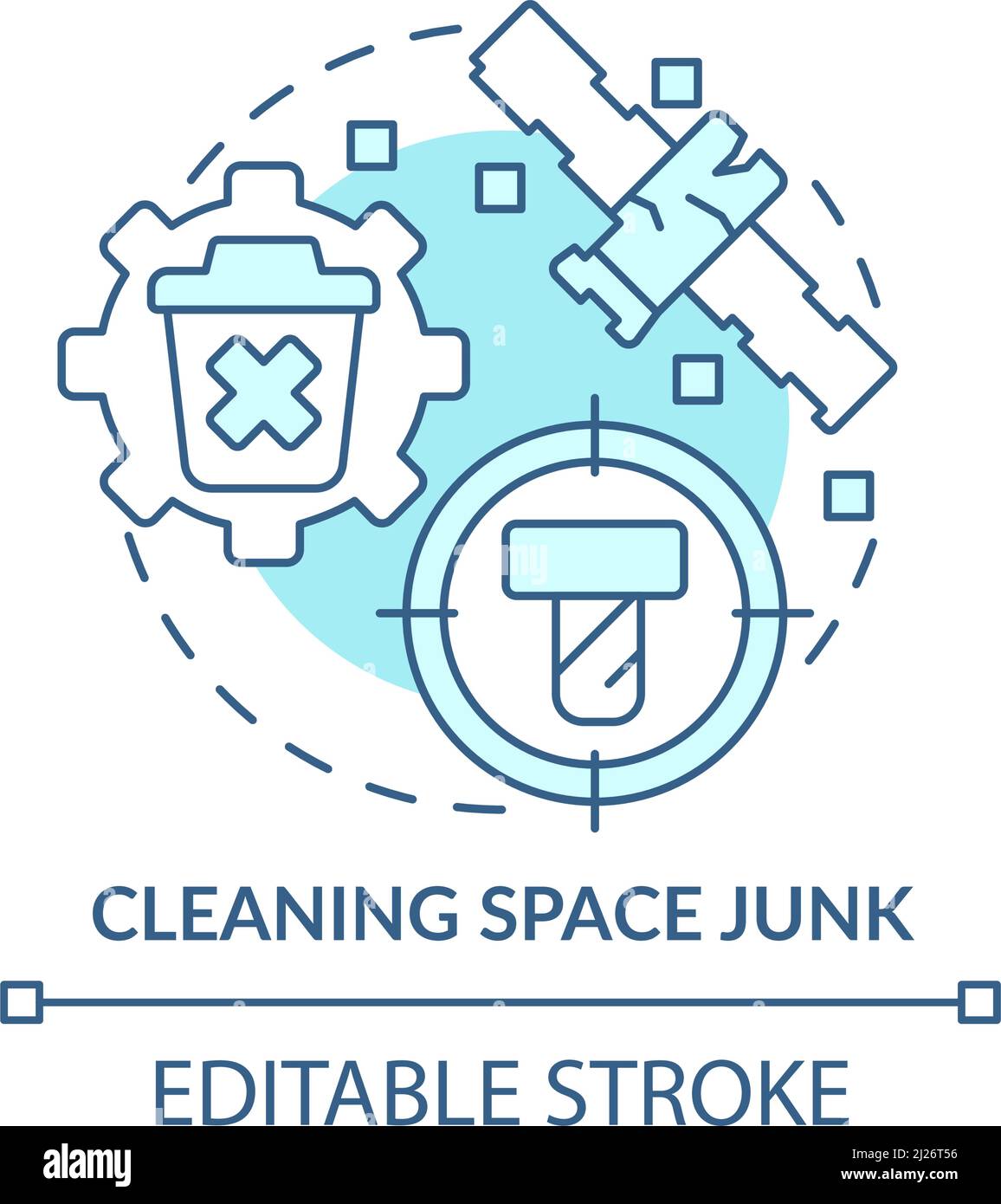 Cleaning space junk turquoise concept icon Stock Vector