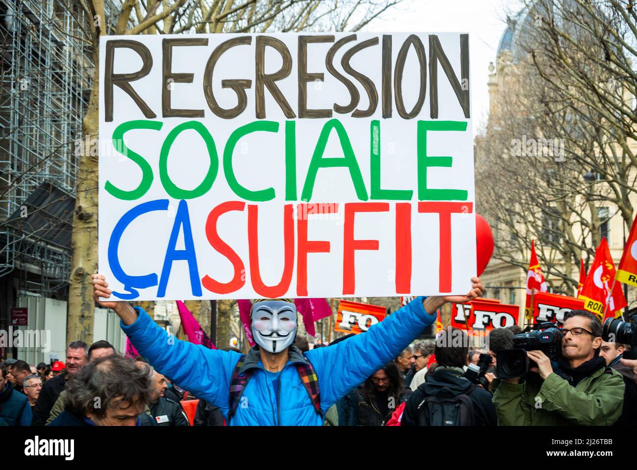 Paris, France, French Labor Unions, CGT, Force Ouvriere, Demonstration ...