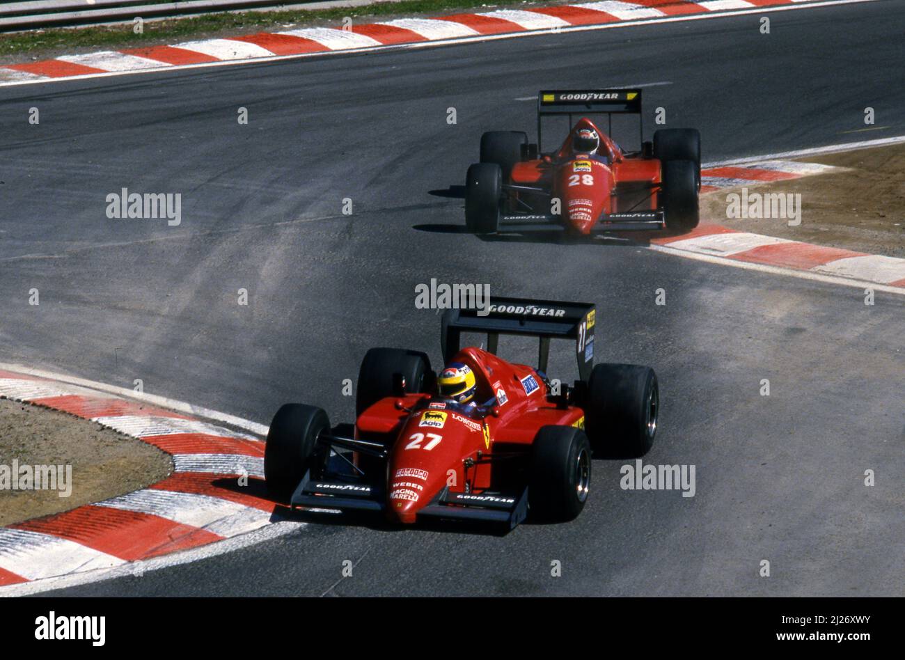 Michele Alboreto ITA Ferrari F186 leads teammate Stefan