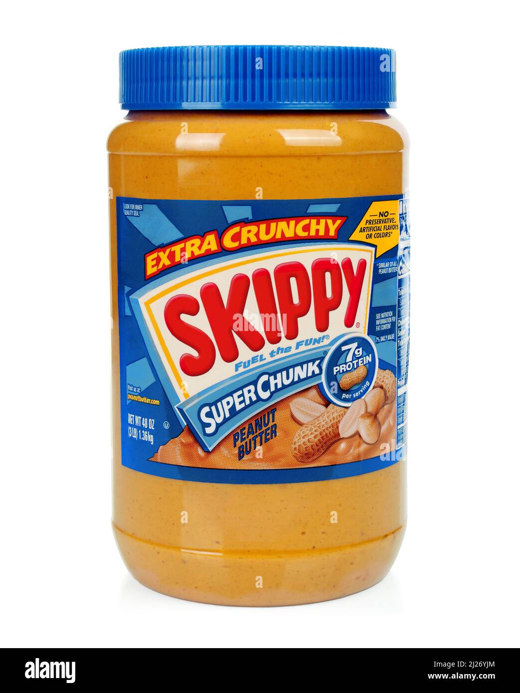 Kiev, Ukraine - January 27, 2022: Pack of peanut butter Extra Crunchy Skippy Super Chunk, on white background Stock Photo