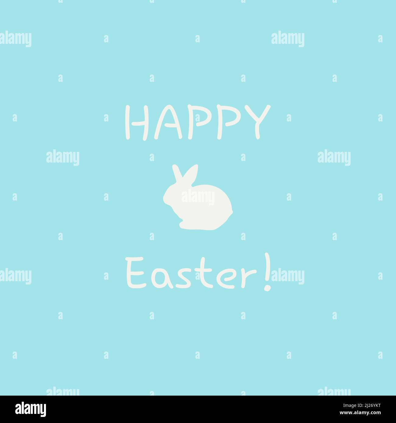 Happy Easter simple minimalistic card with rabbit. Easter Bunny on blue background. Vector illustration Stock Vector