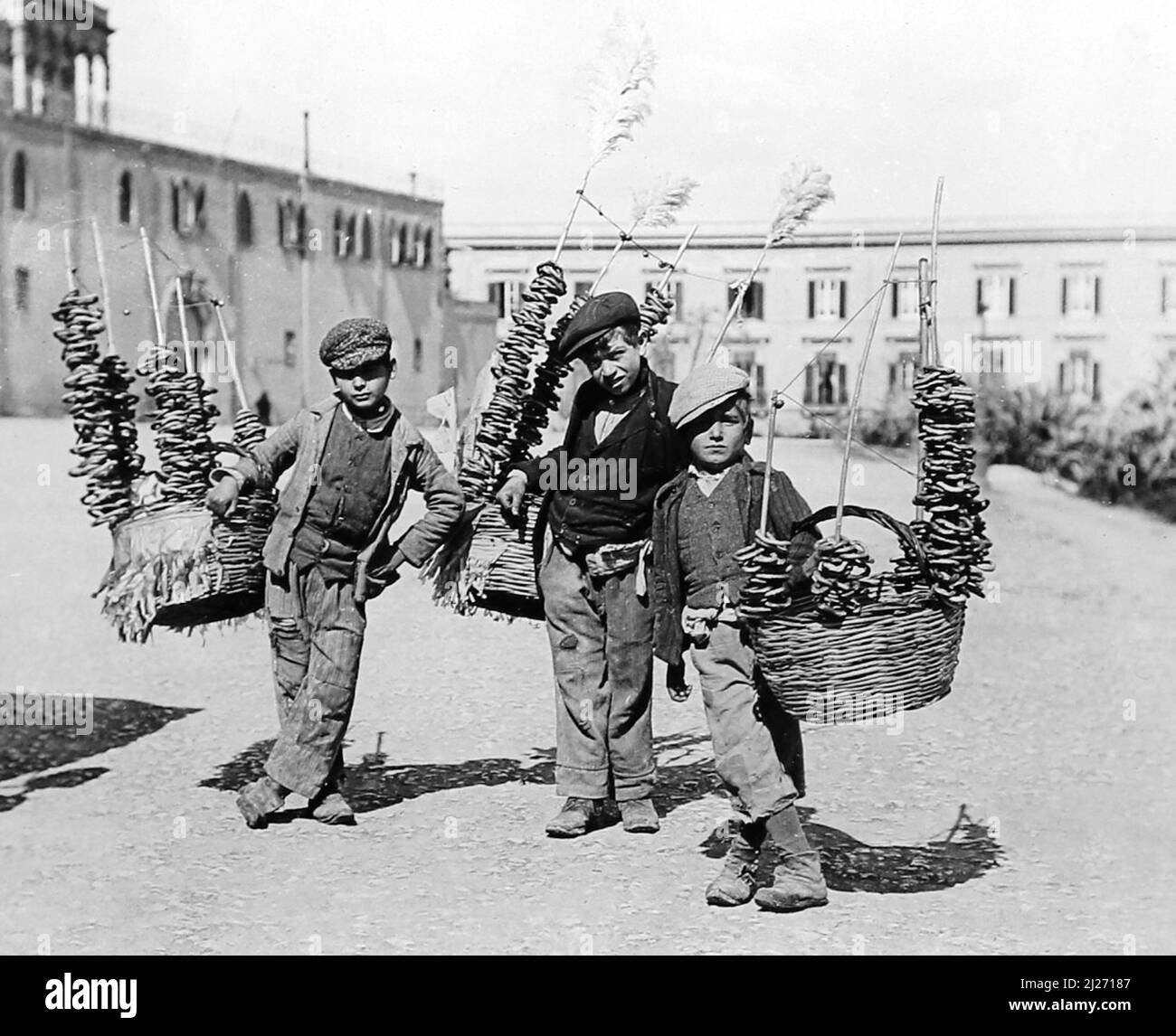 Boys selling bread, Palermo, Sicily, Italy, early 1900s Stock Photo