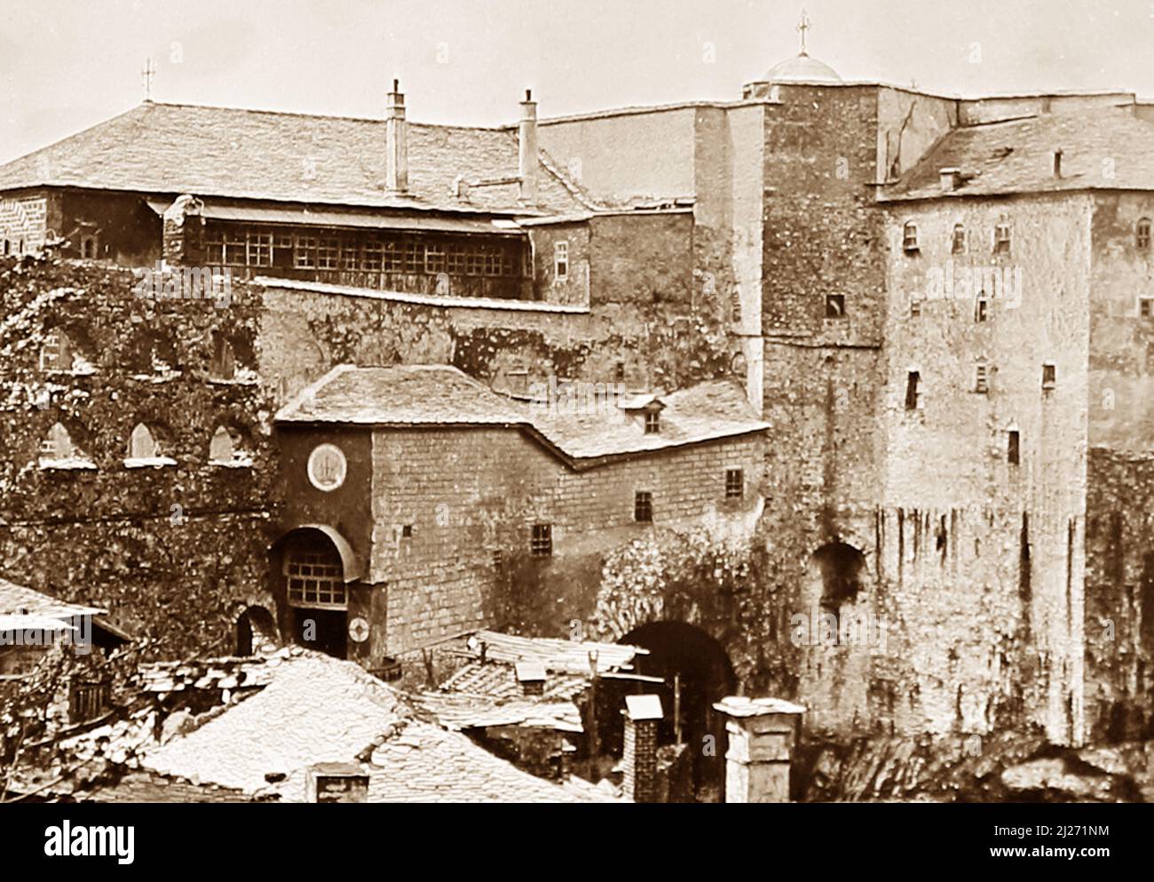 Monastery of Simopetra, Mount Athos, Greece, early 1900s Stock Photo