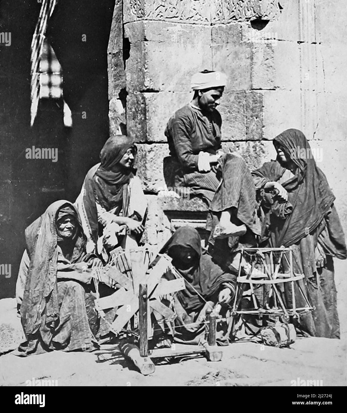 Spinning wool, Egypt, Victorian period Stock Photo
