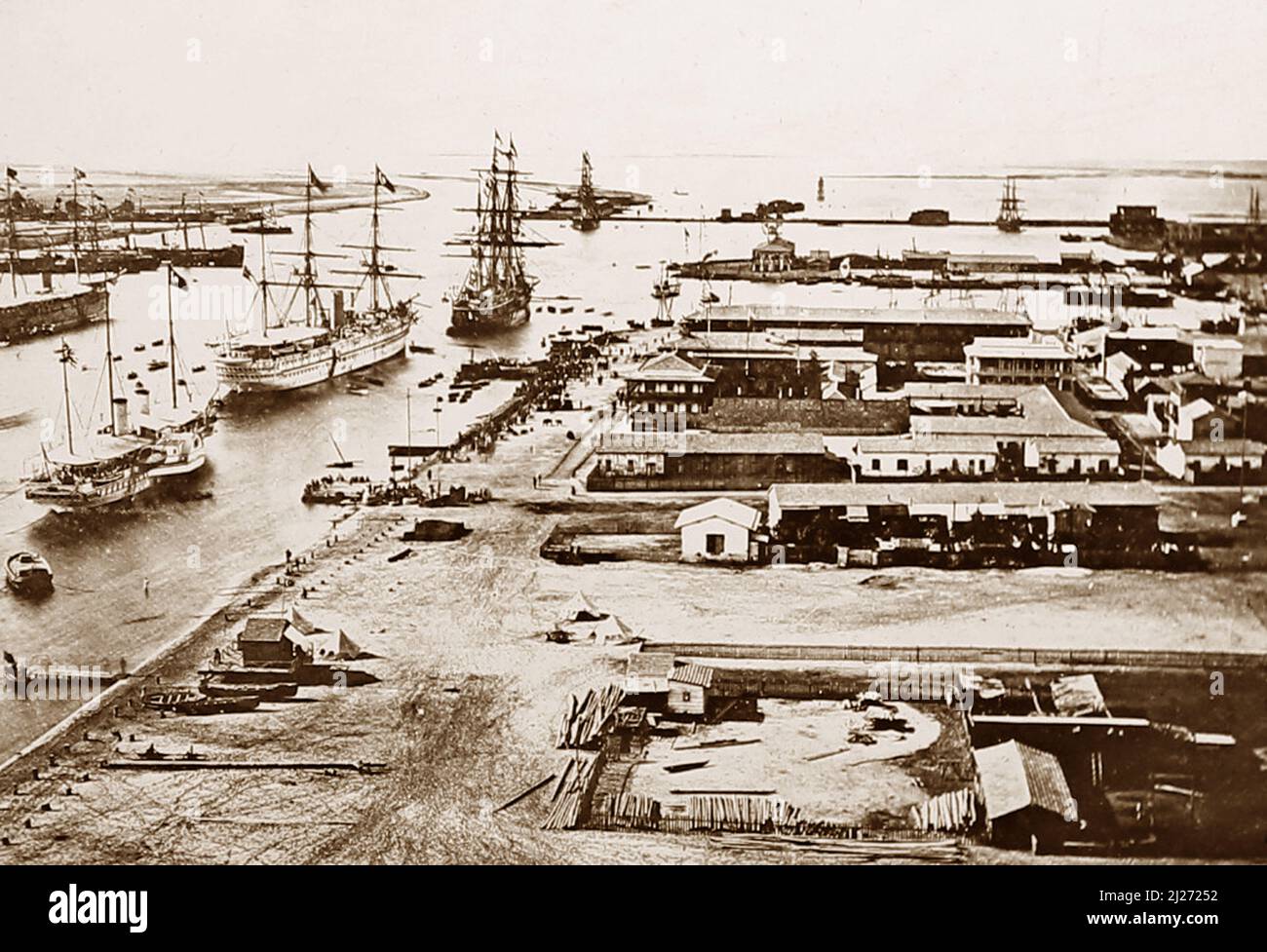 Suez Canal at Port Said, Egypt, Victorian period Stock Photo