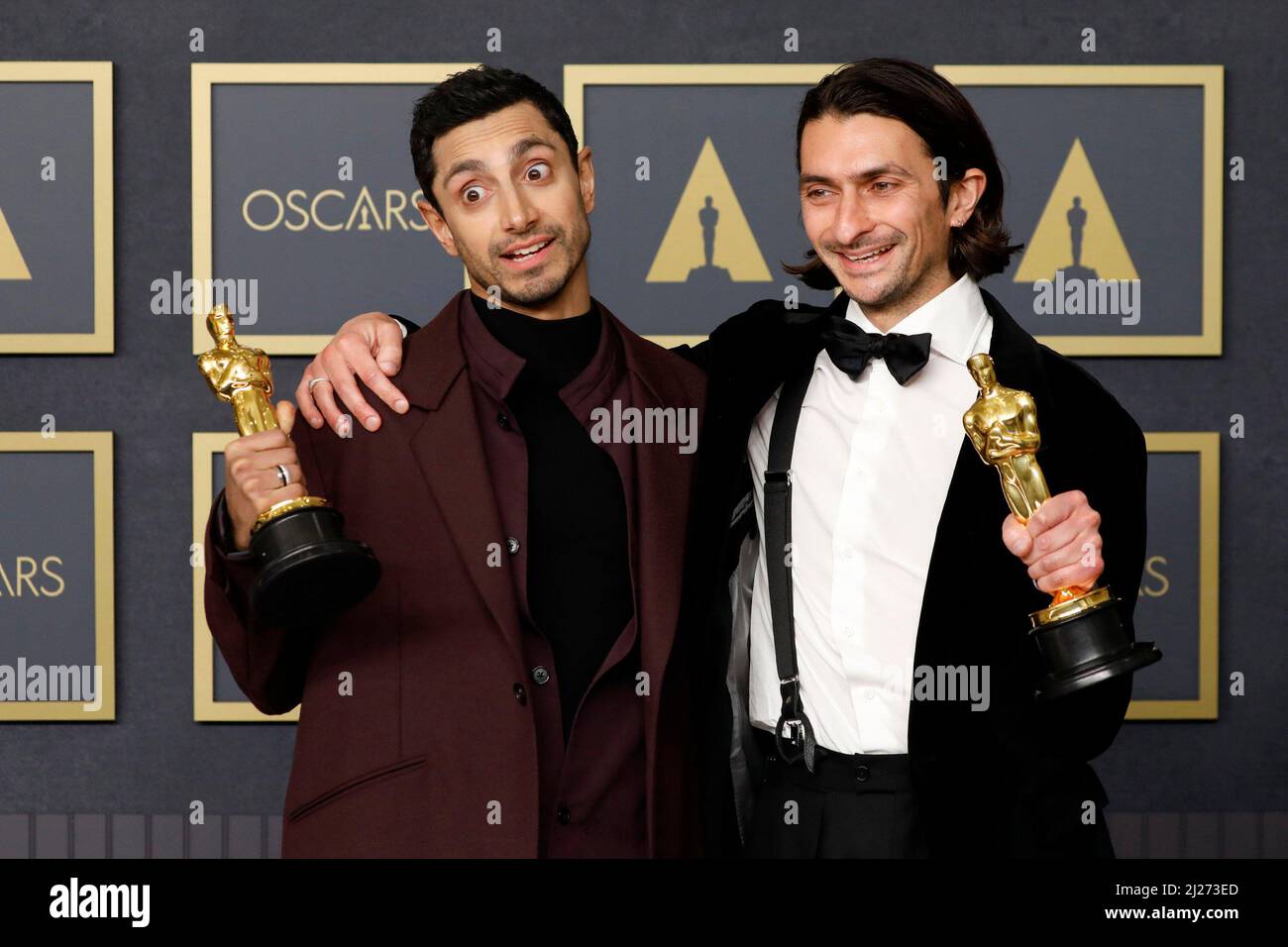 Riz Ahmed, Aneil Karia in the press room for 94th Academy Awards - Press Room 2, Dolby Theatre, Los Angeles, CA March 27, 2022. Photo By: Priscilla Grant/Everett Collection Stock Photo