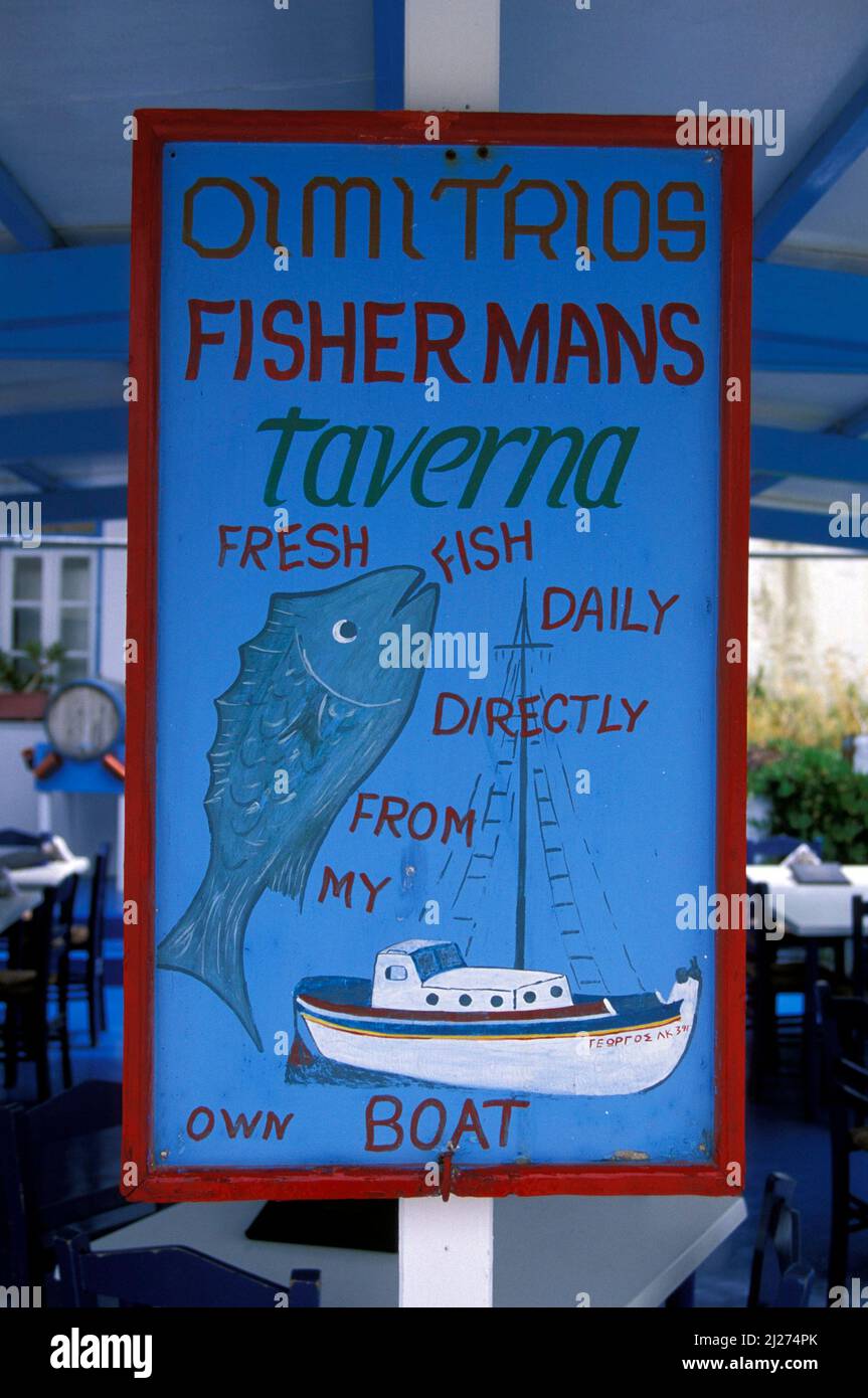 Fish-Taverne in Finiki,  Karpathos island, Dodecanese, Greece, Europe Stock Photo