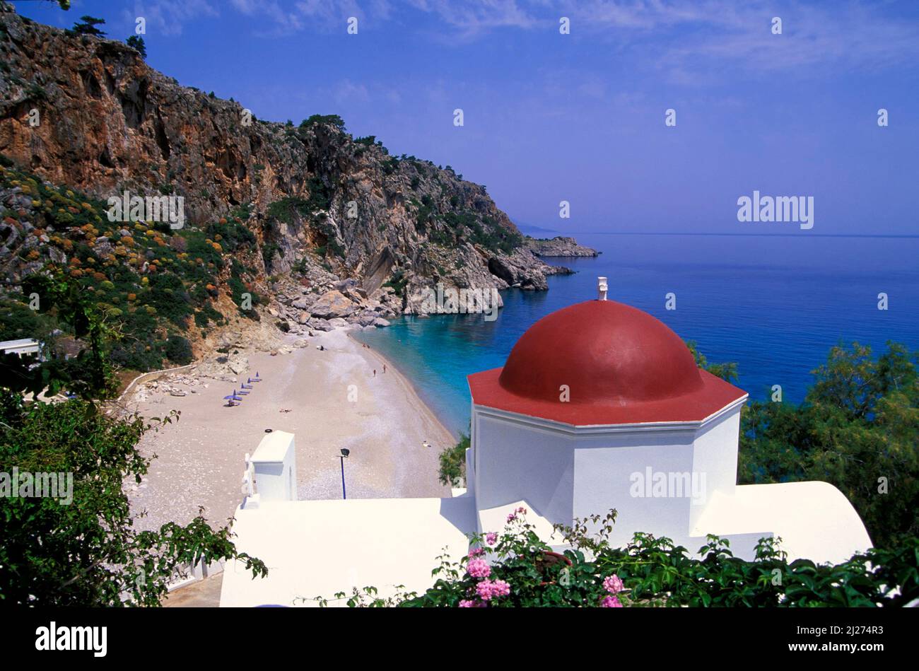 Kira Panagia,view from church to the beach,  Karpathos island, Dodecanese, Greece, Europe Stock Photo