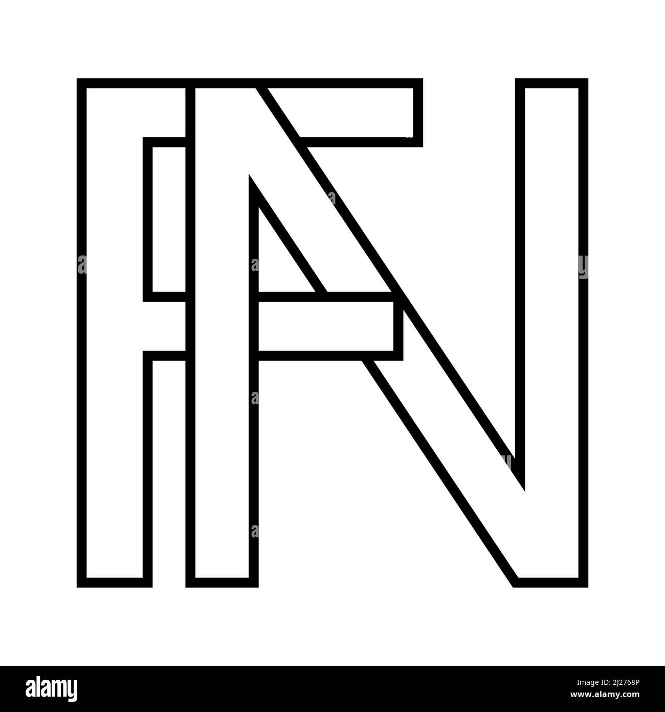 Logo sign, fn nf icon, nft fn interlaced letters f n Stock Vector