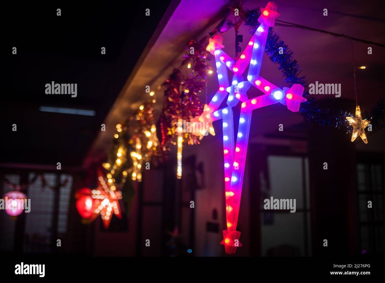 Xmas decorations at a home in Kerala, India Stock Photo