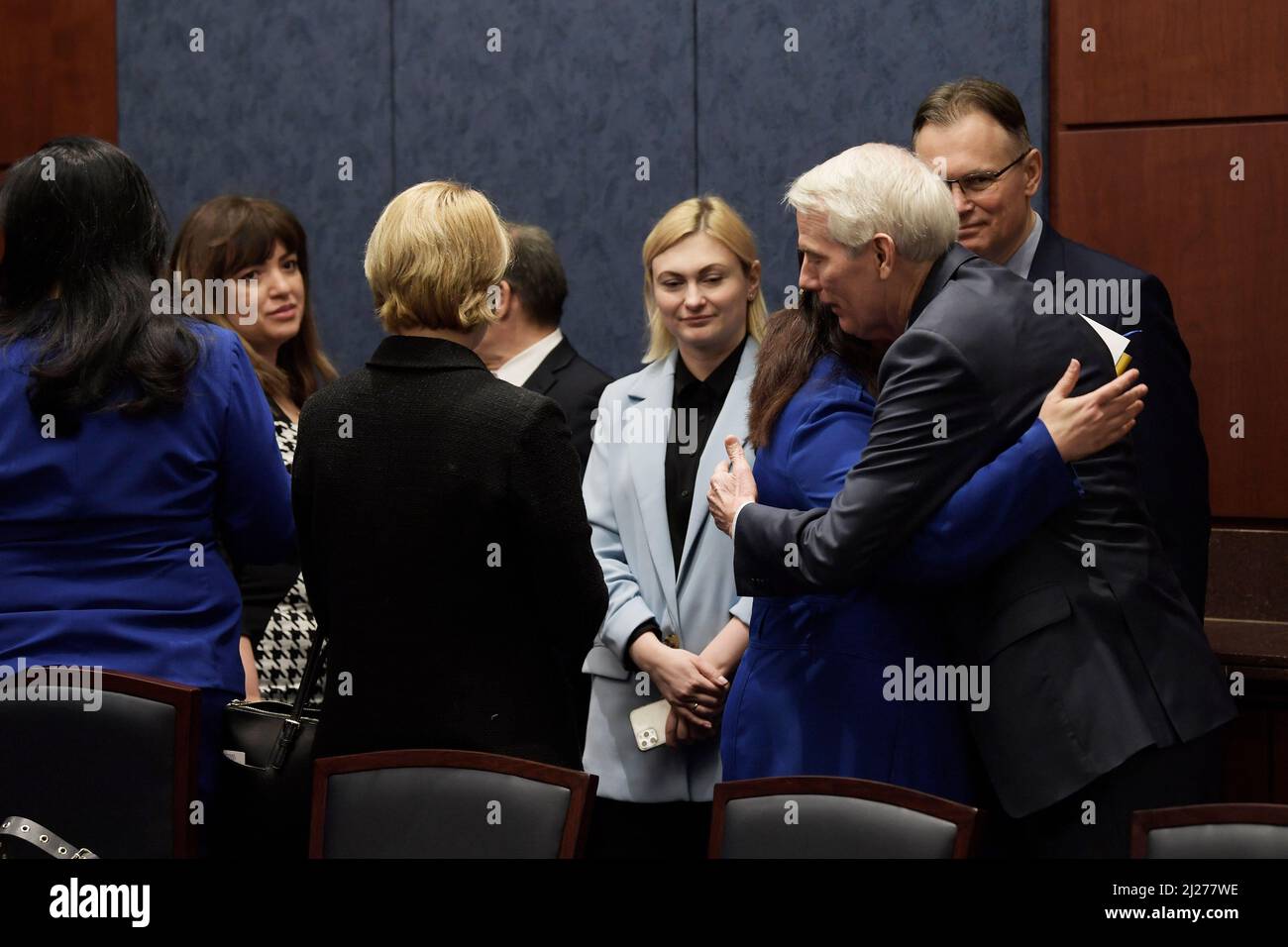 Washington, USA. 30th Mar, 2022. US Senator Robert Portman(R-OH) greets to Ukraine Caucus during the meeting with members of the Ukraine Parliament, today on March 30, 2022 at SVC/Capitol Hill in Washington DC, USA. (Photo by Lenin Nolly/Sipa USA) Credit: Sipa USA/Alamy Live News Stock Photo