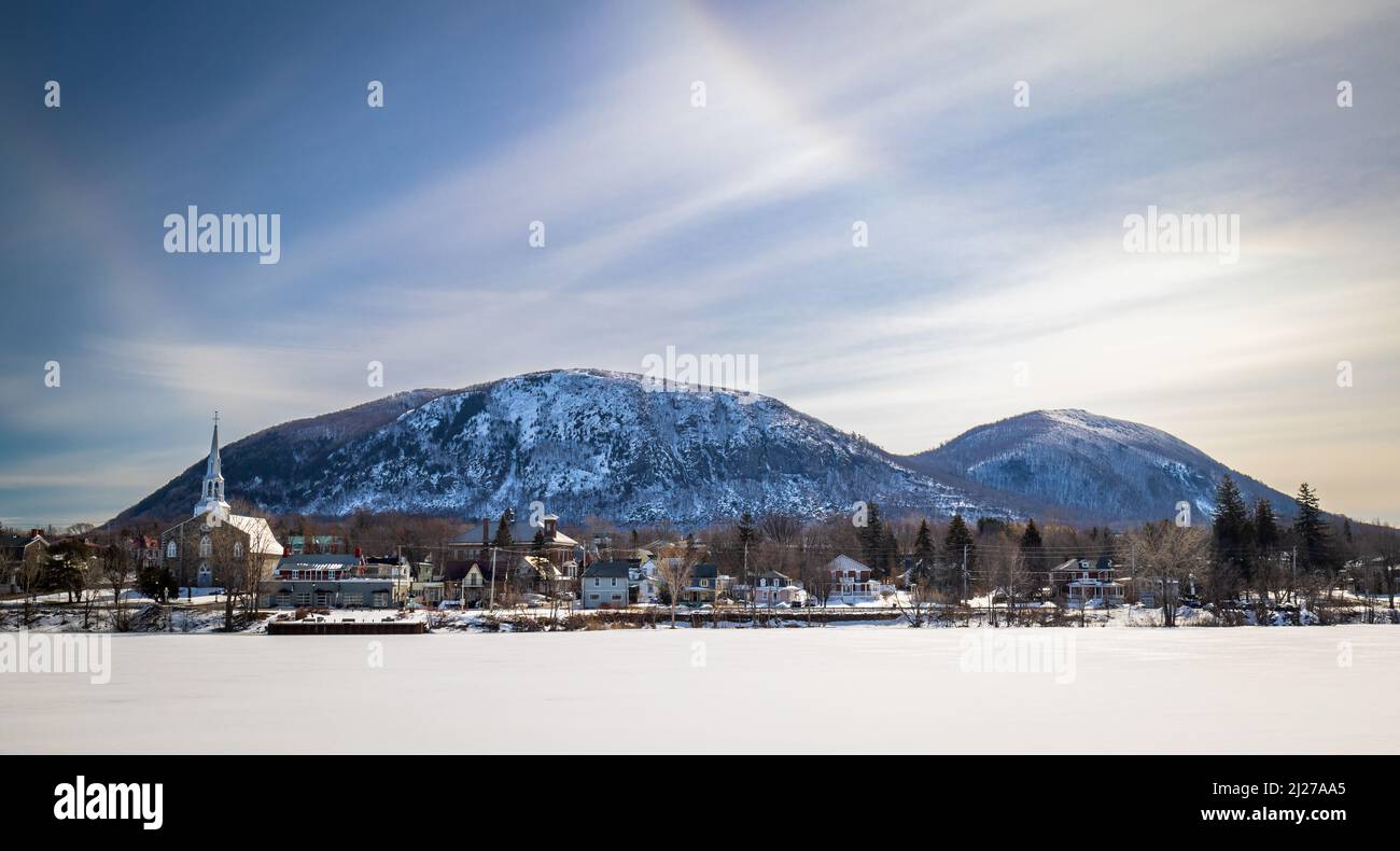 the village of Mont st-Hilaire in Montérégie, Quebec, on a mild winter morning Stock Photo