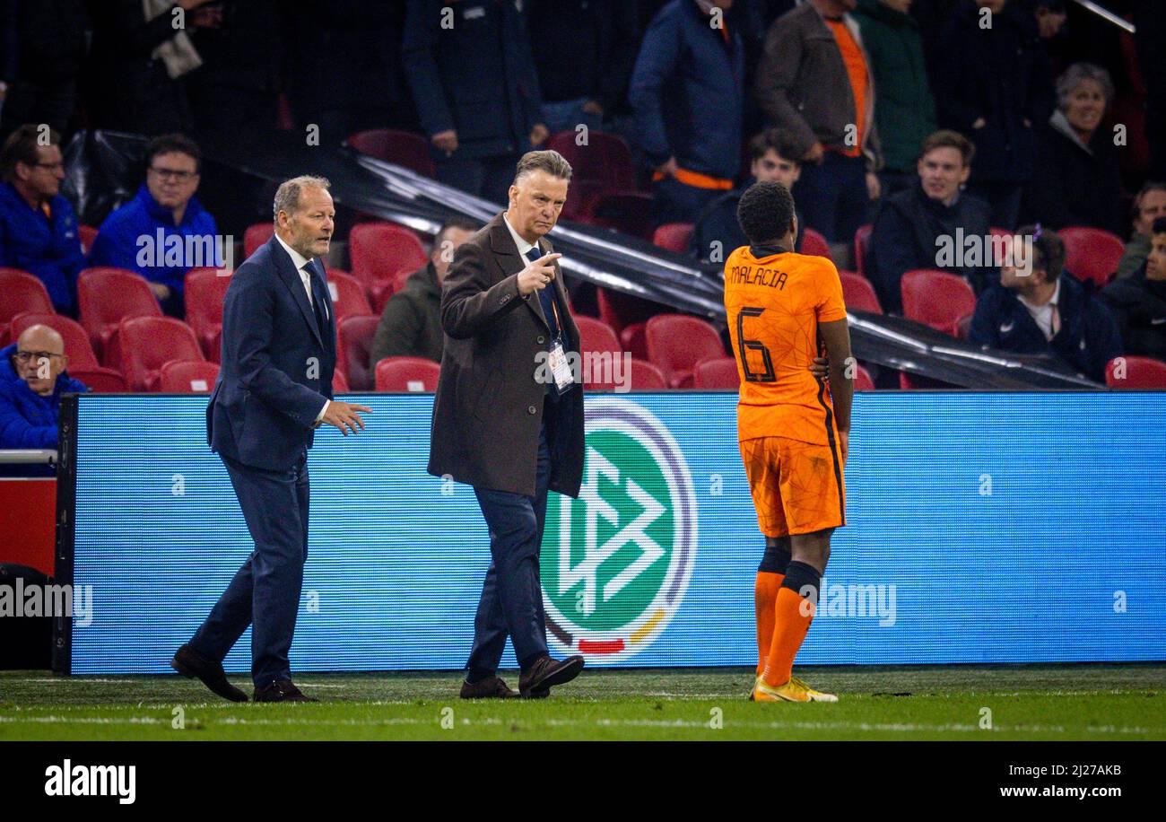 Danny Blind, Trainer Louis van Gaal (Niederlande), Tyrell Malacia (Niederlande) Niederlande - Deutschland  Netherlands - Germany  29.03.2022, Fussball Stock Photo