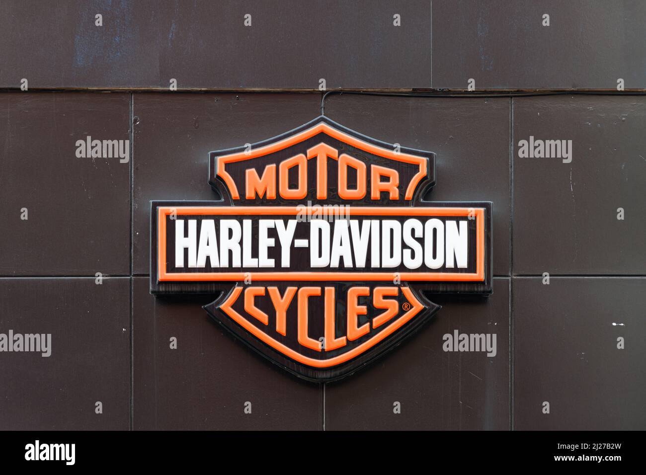 VALENCIA, SPAIN - MARCH 28, 2022: Harley-Davidson is an American motorcycle manufacturer founded in 1903 Stock Photo