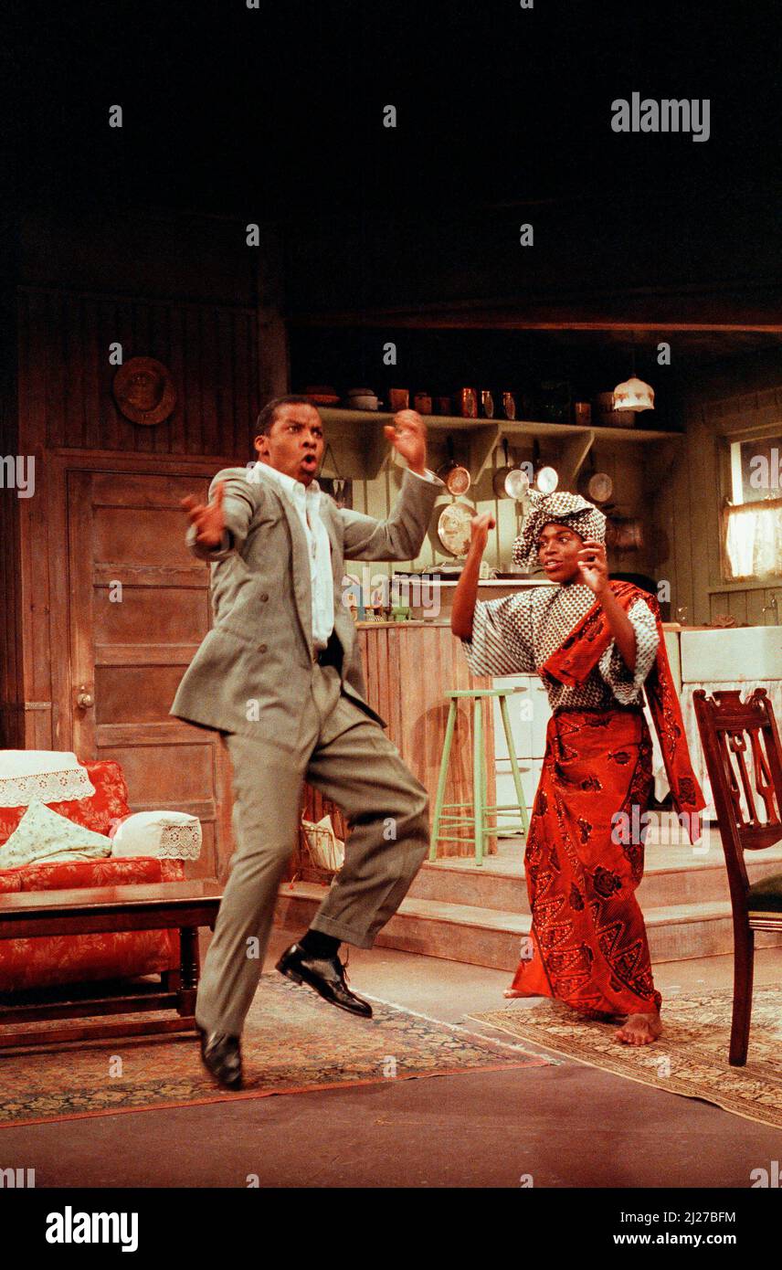 Don Warrington (Walter Lee Younger), Marcia Myrie (Beneatha Younger) in A RAISIN IN THE SUN by Lorraine Hansberry at the Palace Theatre, Watford, England  15/11/1989                  design: Martin Johns  lighting: Leonard Tucker  director: Lou Stein Stock Photo