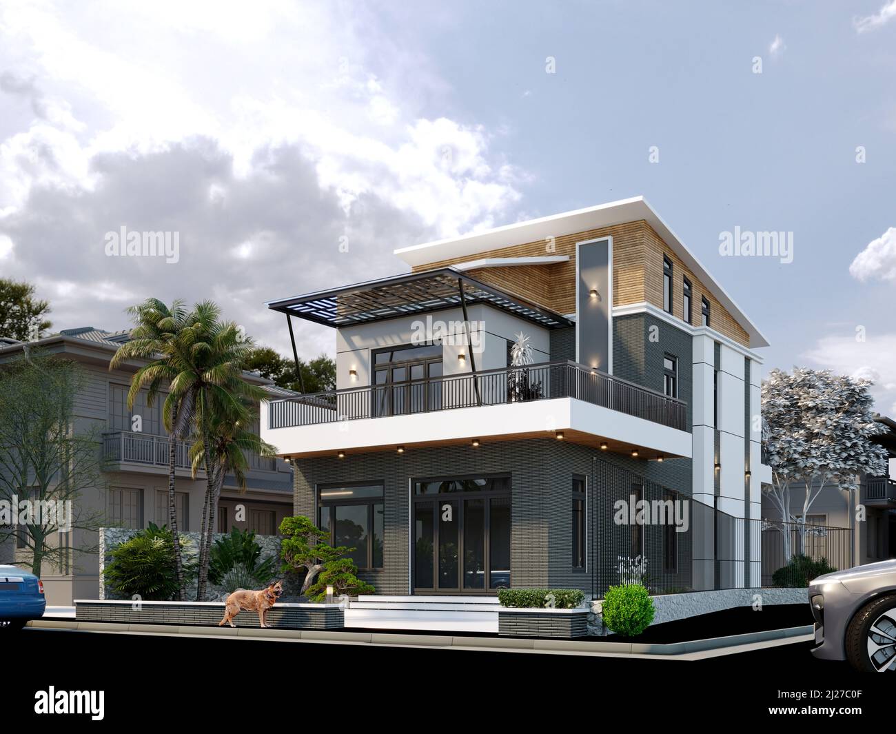 3d render of apartment house exterior view Stock Photo