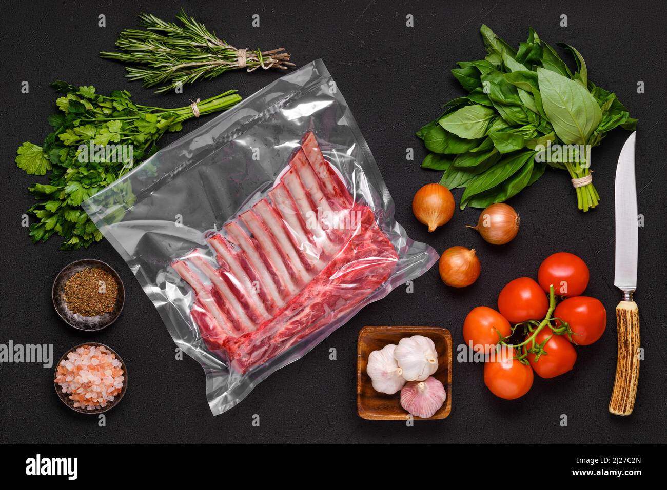 Vacuum sealed lamb ribs with ingredients for cooking Stock Photo Alamy
