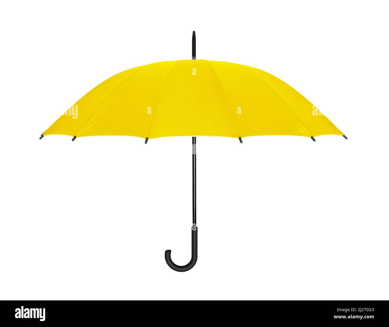 Open yellow umbrella isolated on white with clipping path Stock Photo