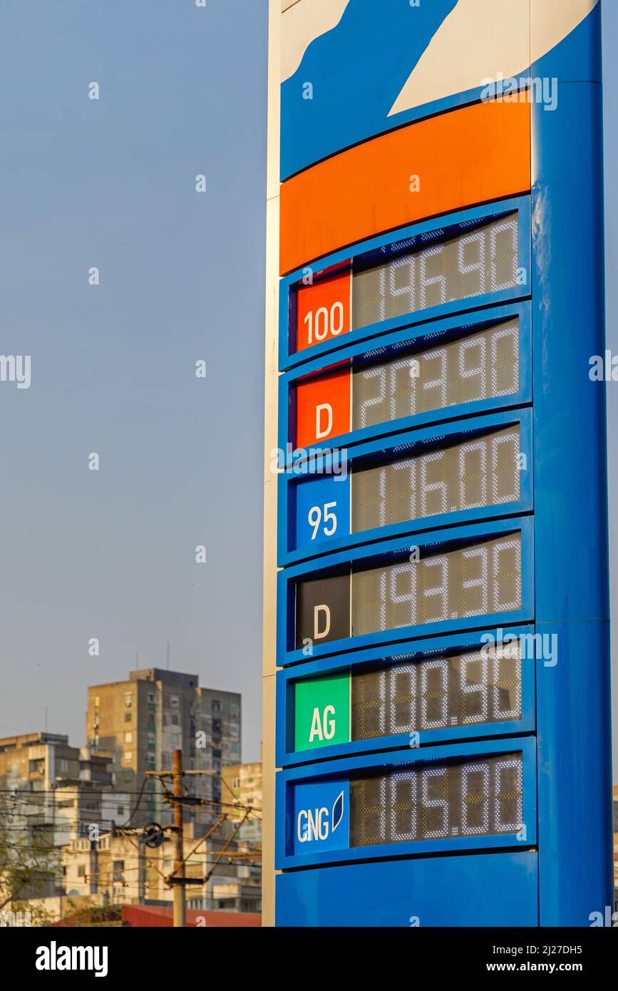 Petrol Station Fuel Prices at Tall Totem Tower Stock Photo Alamy