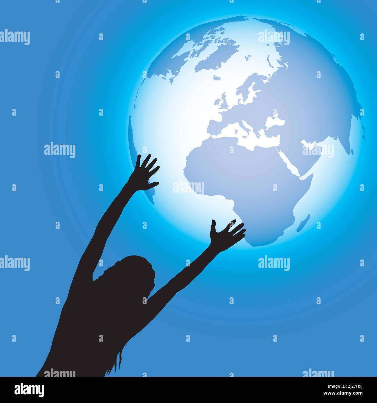 Earth globe supported by a young woman Stock Vector