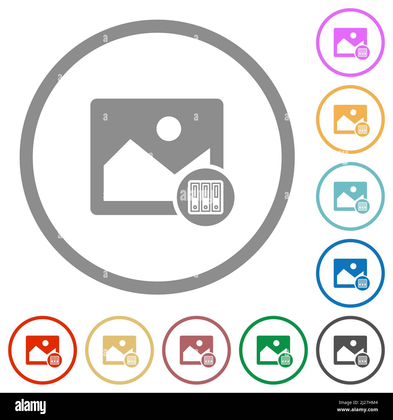 Image archive flat color icons in round outlines on white background ...