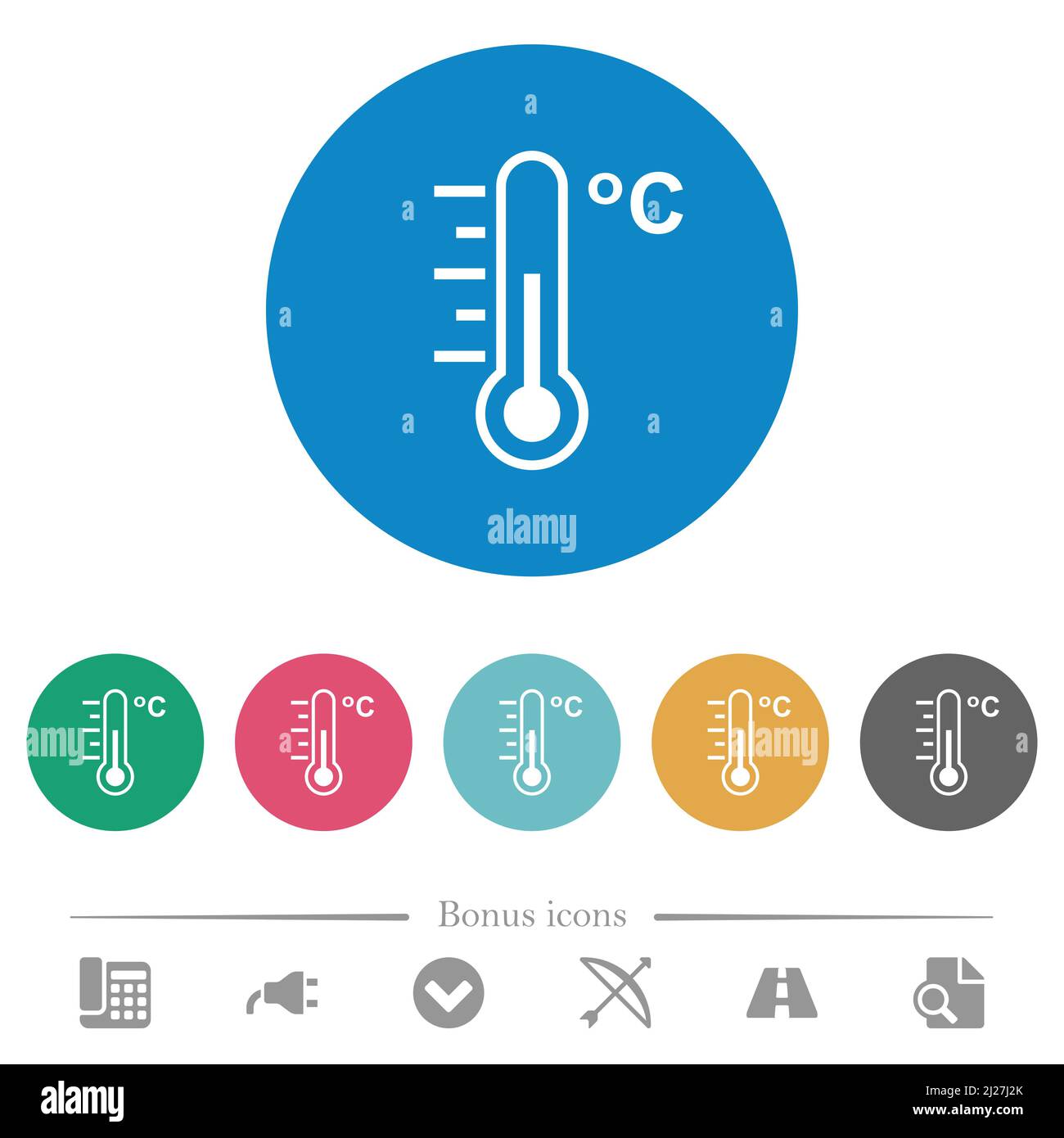 Celsius thermometer medium temperature flat white icons on round color ...