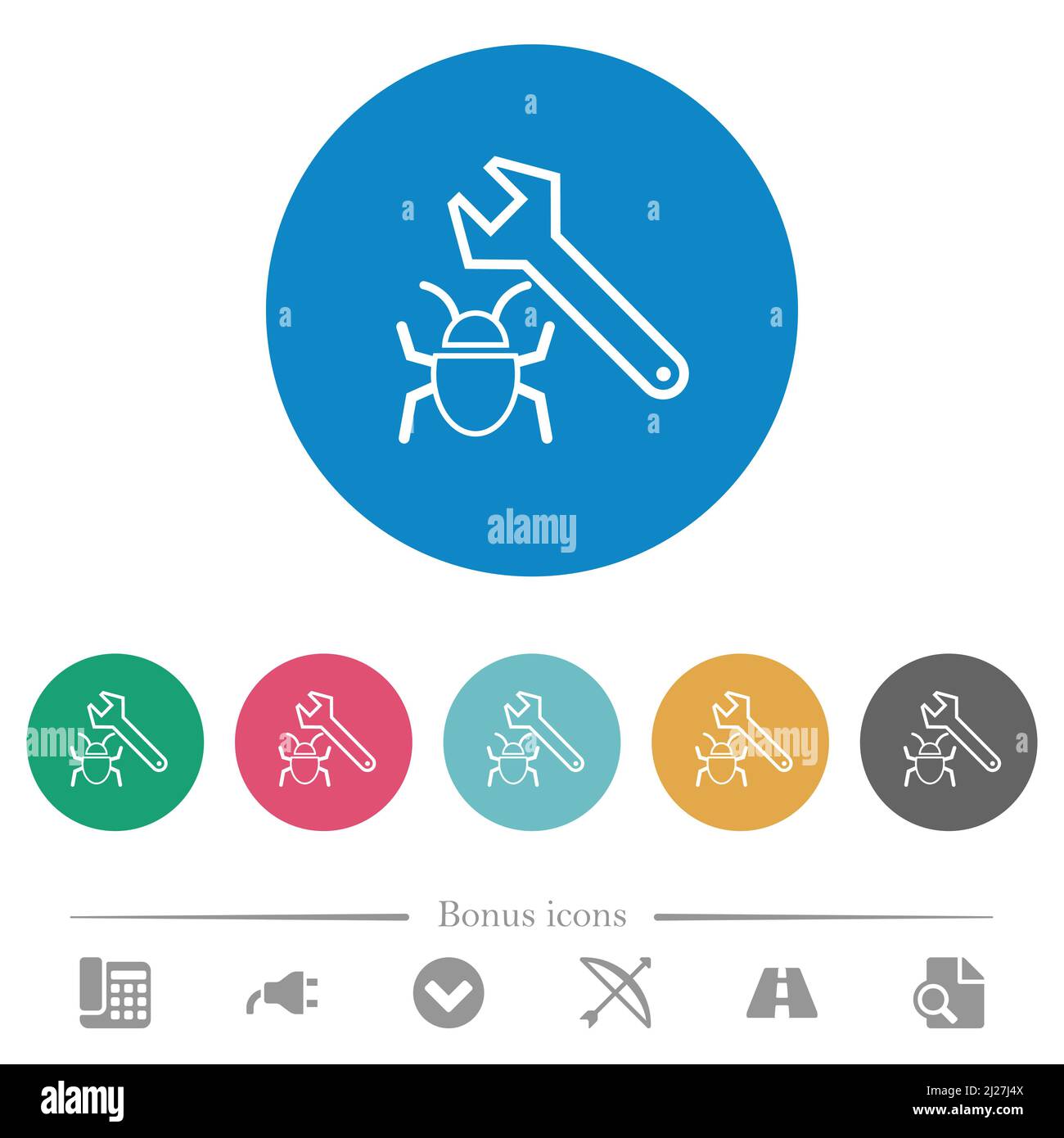 Bug fixing outline flat white icons on round color backgrounds. 6 bonus ...