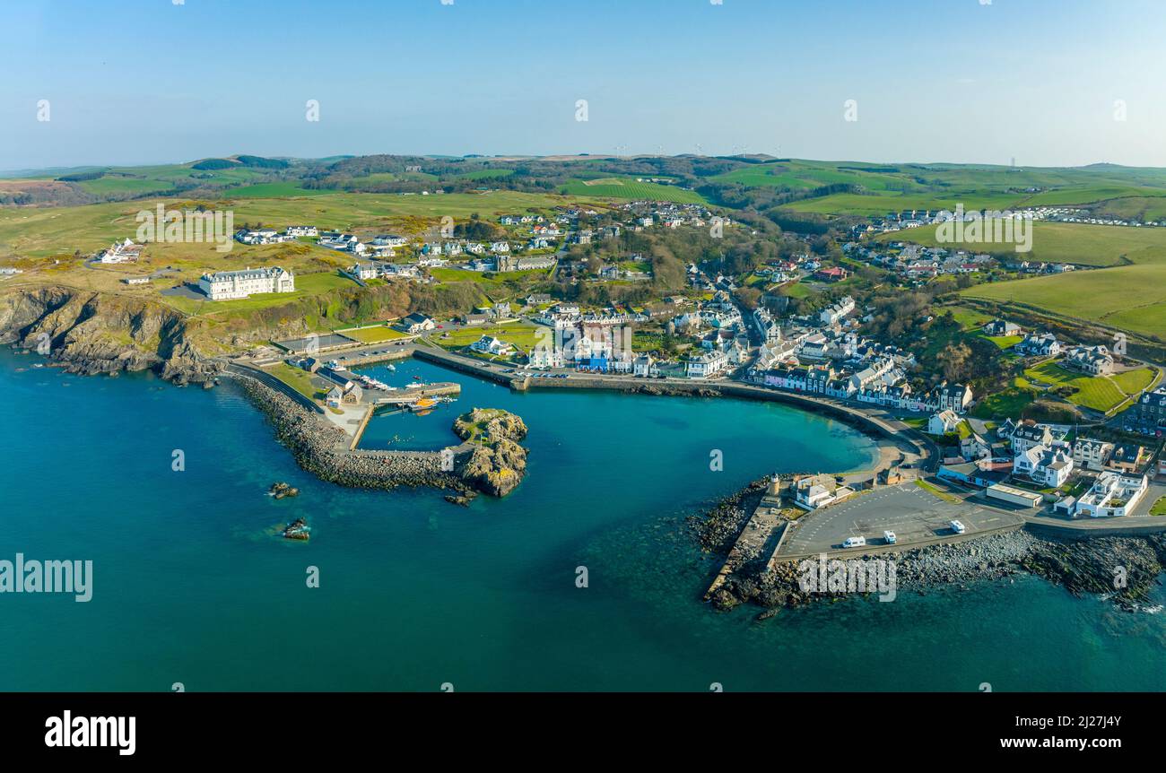 Aerial view of village of Portpatrick in Dumfries and Galloway ...