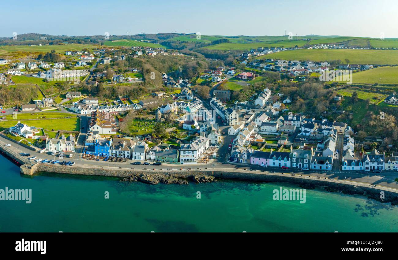 Aerial view of village of Portpatrick in Dumfries and Galloway ...
