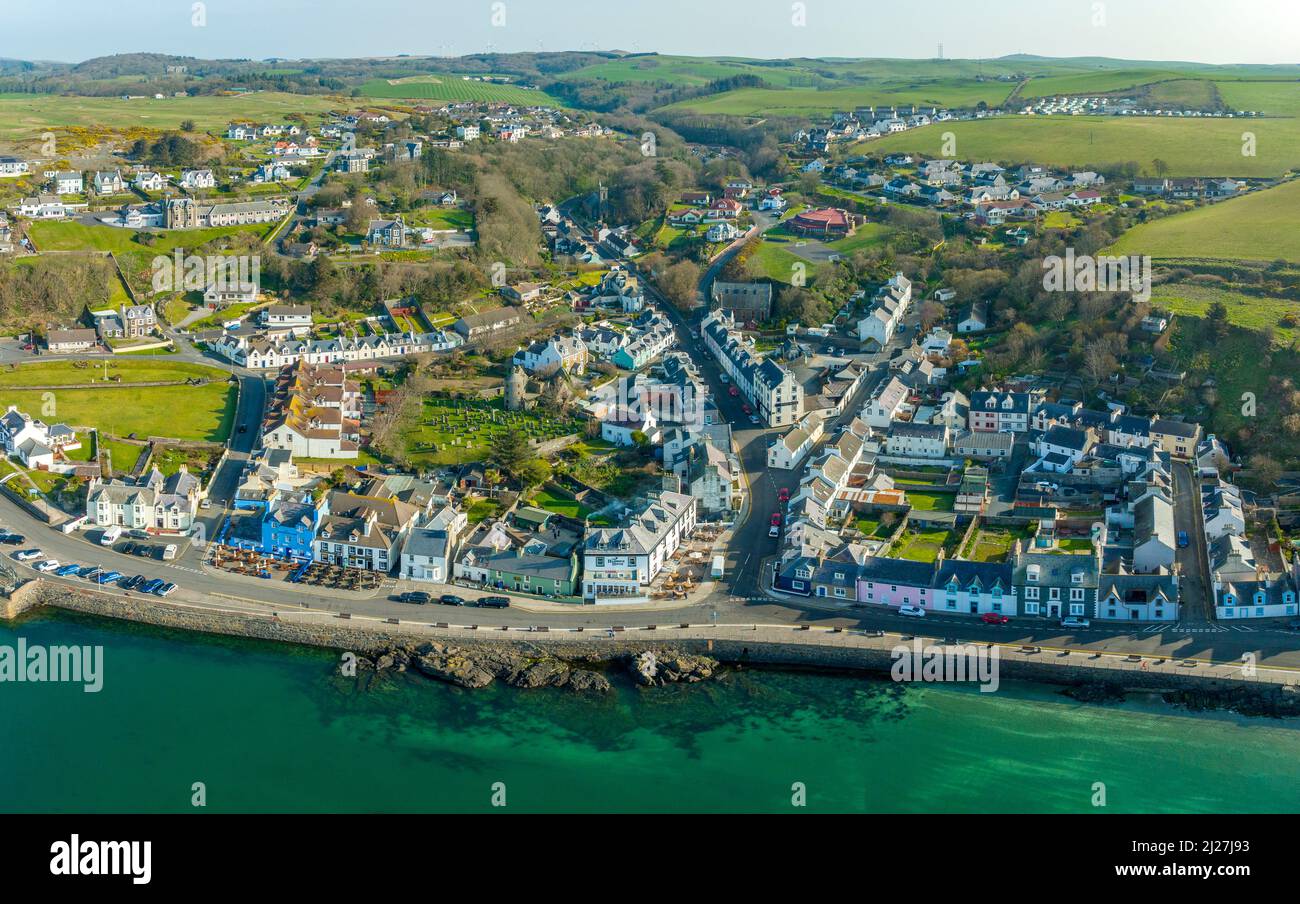 Aerial view of village of Portpatrick in Dumfries and Galloway ...