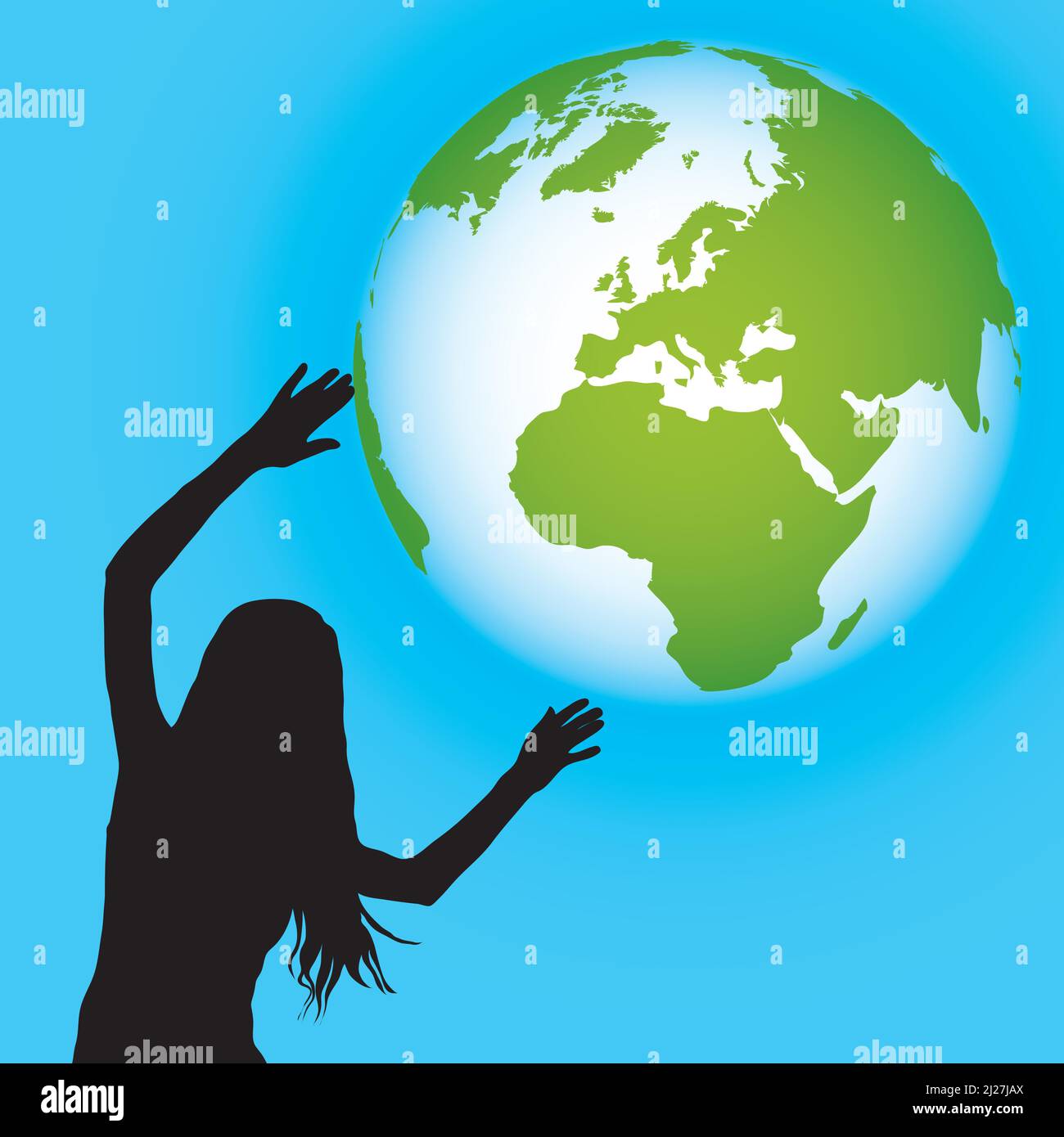Earth globe supported by a young woman Stock Vector