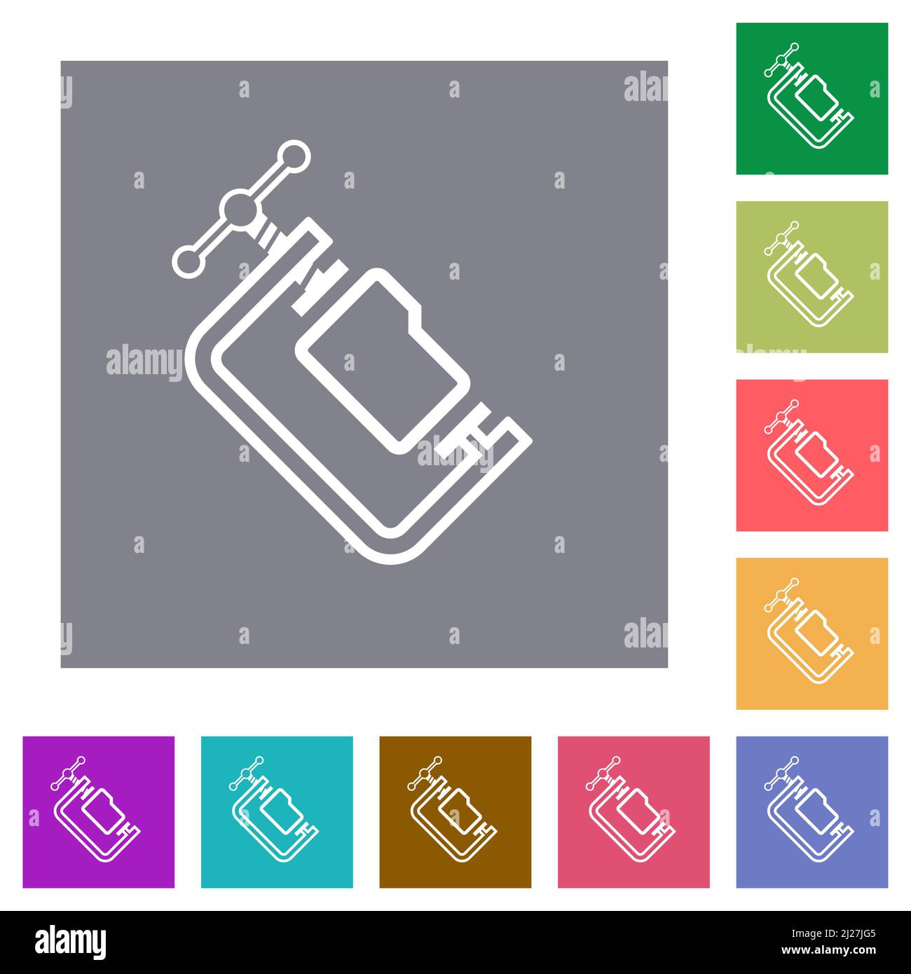 Folder compression outline flat icons on simple color square backgrounds Stock Vector